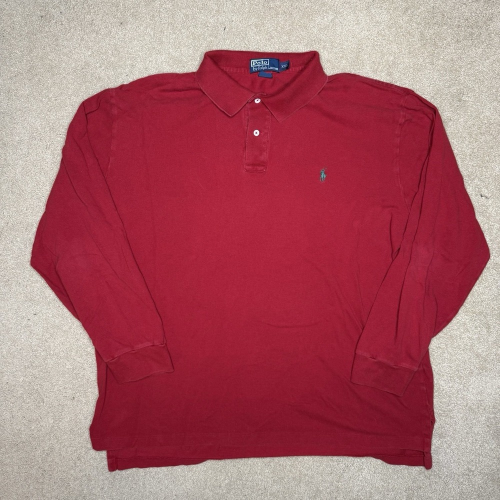 Polo Ralph Lauren Long Sleeve Polo Shirt Men's XXL Red Green Pony Rugby Vintage